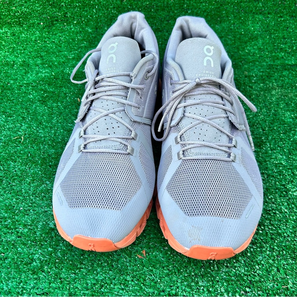 On Running Gray and Orange Athletic Shoes - Picture 2 of 9